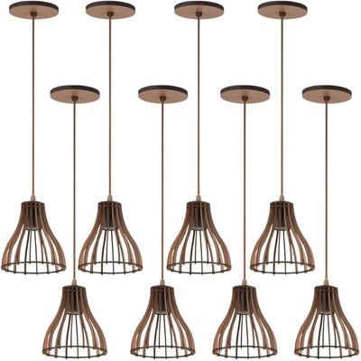 Kit 8 Pendentes 16x9cm Luminárias Bivolt Madeira MDF Tiffany Dital Iluminação Interna Decoração