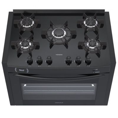 Fogao de Embutir 5 Bocas Venax Gaudi Prisma Vitreo Bl Venax Preto / Bivolt