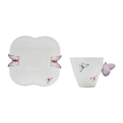 Conjunto 06 Xícaras De Chá De Porcelana Borboletas 200ml Wolff