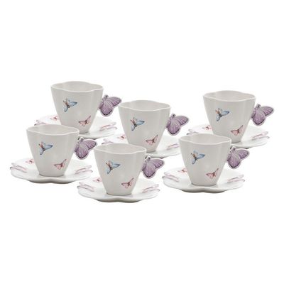 Conjunto 06 Xícaras De Chá De Porcelana Borboletas 200ml Wolff