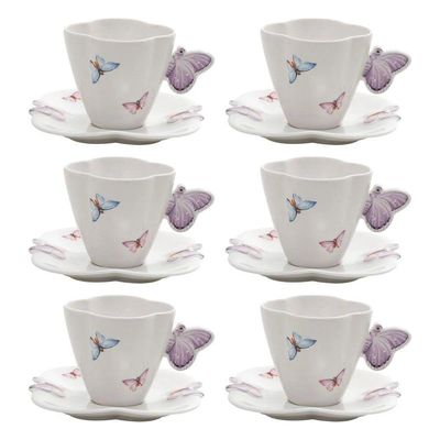 Conjunto 06 Xícaras De Chá De Porcelana Borboletas 200ml Wolff