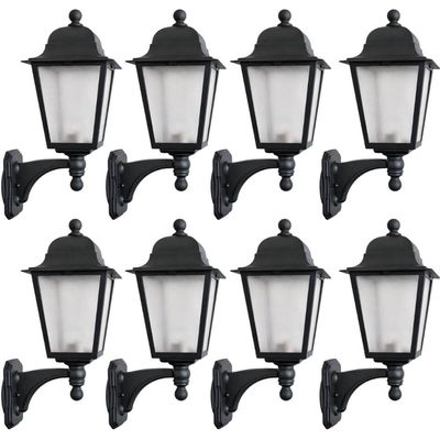 Kit 8 Luminárias de Parede Arandelas Termoplástico Preto E27 Lente Fosca Bivolt Soberana Dital