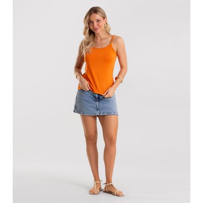 Blusa de Alça Feminina Viscotorcion Básica Rovitex Marrom P / Marrom
