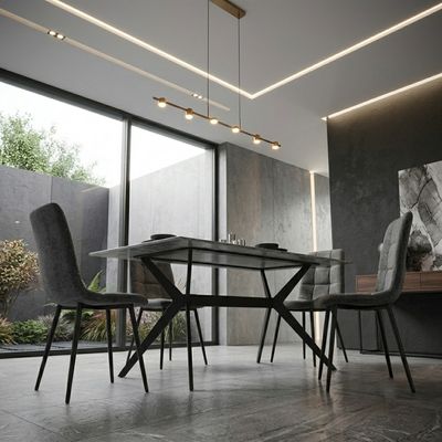 Kit Mesa de Jantar Tampo Granito com 4 Cadeiras 140cm Caemmun Cinza