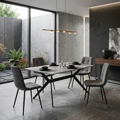 Kit Mesa de Jantar Tampo Granito com 4 Cadeiras 140cm Caemmun Cinza