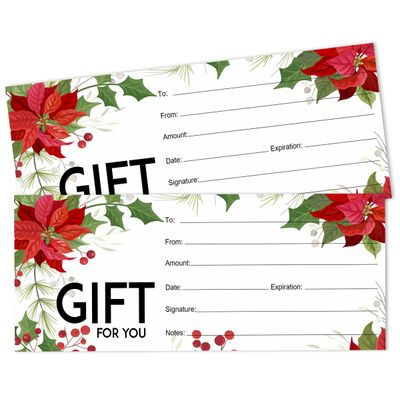 Certificados em Branco Tema Flor Vermelha de Natal p/ Negócios, Restaurantes, Salões, Casamento — 45 Cupons DIY, 23 x 9,7 cm - Inkdotpot 22,86 Cm × 9,65 Cm / Vermelho