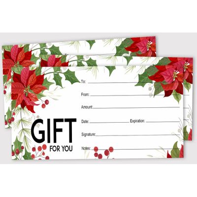 Certificados em Branco Tema Flor Vermelha de Natal p/ Negócios, Restaurantes, Salões, Casamento — 45 Cupons DIY, 23 x 9,7 cm - Inkdotpot 22,86 Cm × 9,65 Cm / Vermelho