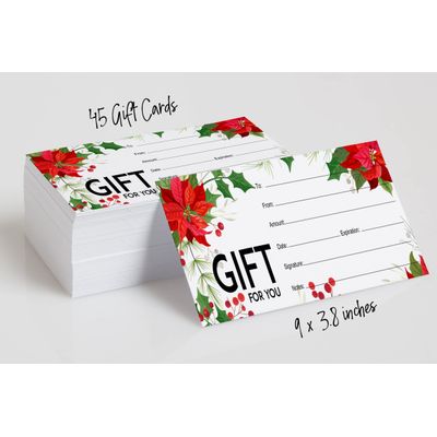 Certificados em Branco Tema Flor Vermelha de Natal p/ Negócios, Restaurantes, Salões, Casamento — 45 Cupons DIY, 23 x 9,7 cm - Inkdotpot 22,86 Cm × 9,65 Cm / Vermelho