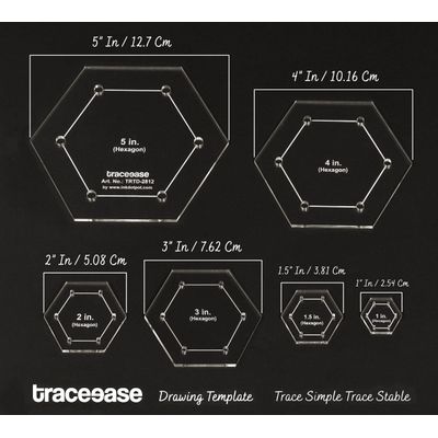 Conjunto 6 Estênceis Geométricos Hexagonais DIY 2,5/5/7,6/10/12,7 cm Réguas para Medições Geométricas Espessura 0,3 cm - Traceease Amarelo