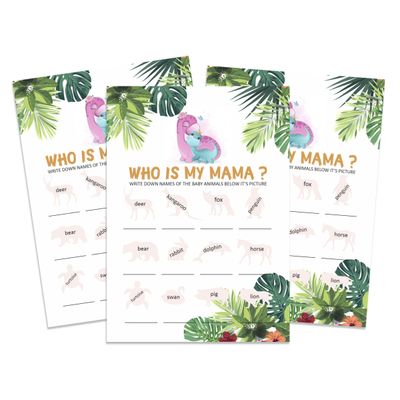 Pacote com 50, Coleção Chá de Bebê Menino/Menina, Quem É Minha Mamãe? Jogos, Atividades e Decorações Tema Dinossauro - Inkdotpot 12,7 Cm × 17,78 Cm / Branco