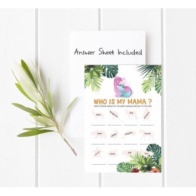 Pacote com 50, Coleção Chá de Bebê Menino/Menina, Quem É Minha Mamãe? Jogos, Atividades e Decorações Tema Dinossauro - Inkdotpot 12,7 Cm × 17,78 Cm / Branco