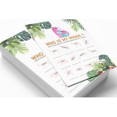 Pacote com 50, Coleção Chá de Bebê Menino/Menina, Quem É Minha Mamãe? Jogos, Atividades e Decorações Tema Dinossauro - Inkdotpot 12,7 Cm × 17,78 Cm / Branco