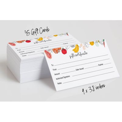 Certificados em Branco (Alimentação) para Negócios, Festas, Restaurante, Spa/Beleza, Casamento — 45 Cupons DIY, 23x9,7cm - Inkdotpot 22,86 Cm × 9,65 Cm / Branco