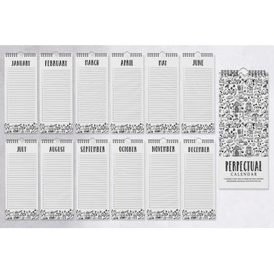 Impressão Rústica Calendário Perpétuo de Parede - Lembrete de Aniversário e Evento, Livro/Caderno/Papelaria/Cartão/Planejador - Inkdotpot 27,94 Cm × 13,72 Cm / Preto