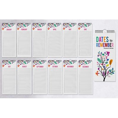 Calendário Perpétuo Árvore Floral de Parede para Aniversário, Lembrete de Eventos, Caderno/Agenda/Cartão/Organizador - Inkdotpot 27,94 Cm × 13,72 Cm / Multicolorido