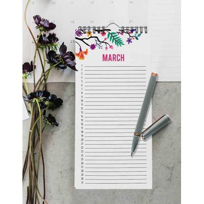 Calendário Perpétuo Árvore Floral de Parede para Aniversário, Lembrete de Eventos, Caderno/Agenda/Cartão/Organizador - Inkdotpot 27,94 Cm × 13,72 Cm / Multicolorido