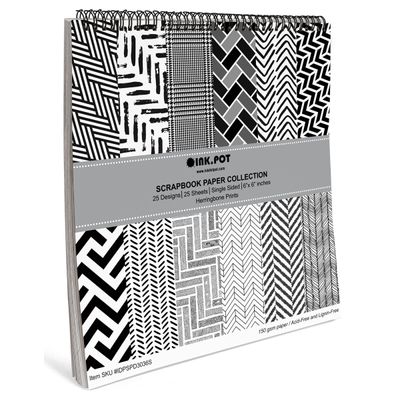 Bloco 25 Folhas Scrapbook Espinha de Peixe Lado Único Papel Cartão Colorido para Scrapbooking DIY, Fundos Decorativos e Cartões - Inkdotpot 15,24 Cm × 15,24 Cm / Multicolorido