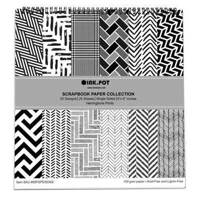 Bloco 25 Folhas Scrapbook Espinha de Peixe Lado Único Papel Cartão Colorido para Scrapbooking DIY, Fundos Decorativos e Cartões - Inkdotpot 15,24 Cm × 15,24 Cm / Multicolorido