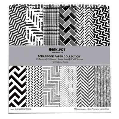 Bloco 25 Folhas Scrapbook Espinha de Peixe Lado Único Papel Cartão Colorido para Scrapbooking DIY, Fundos Decorativos e Cartões - Inkdotpot 15,24 Cm × 15,24 Cm / Multicolorido