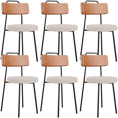 Kit 06 Cadeiras Decorativas Estofada Sala Jantar Barcelona L02 Couríssimo Camel Linho Bege - Lyam