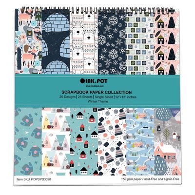 25 Folhas Tema Inverno Papel Scrapbook Lado Único Cartão Colorido para Scrapbooking/DIY Fundo Decorativo para Cartões e Diário - Inkdotpot 15,24 Cm × 15,24 Cm / Multicolorido