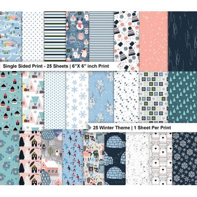 25 Folhas Tema Inverno Papel Scrapbook Lado Único Cartão Colorido para Scrapbooking/DIY Fundo Decorativo para Cartões e Diário - Inkdotpot 15,24 Cm × 15,24 Cm / Multicolorido