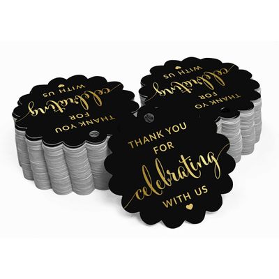 Etiquetas de Papel com Foil "Thank You for Celebrating with Us" para Festas e Eventos - Inkdotpot 100 Etiquetas Metalizadas / Preto - Prata
