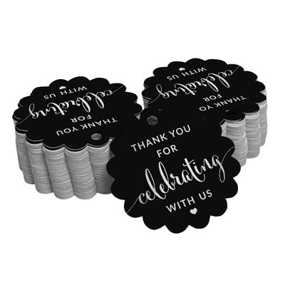 Etiquetas de Papel com Foil "Thank You for Celebrating with Us" para Festas e Eventos - Inkdotpot 100 Etiquetas Metalizadas / Preto - Prata