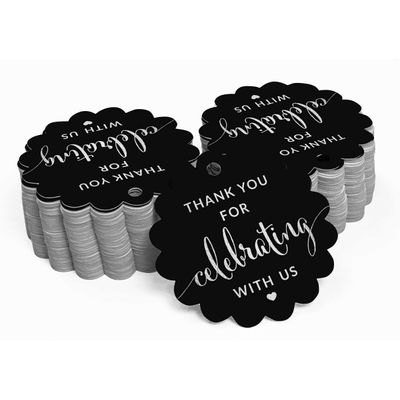 Etiquetas de Papel com Foil "Thank You for Celebrating with Us" para Festas e Eventos - Inkdotpot 100 Etiquetas Metalizadas / Preto - Prata