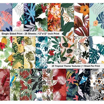 Bloco 25 Folhas de Papel Scrapbook Tropical Lado Único, Cartão Colorido para Scrapbooking, DIY, Fundo Decorativo e Diário - Inkdotpot 30,48 Cm × 30,48 Cm / Multicolorido