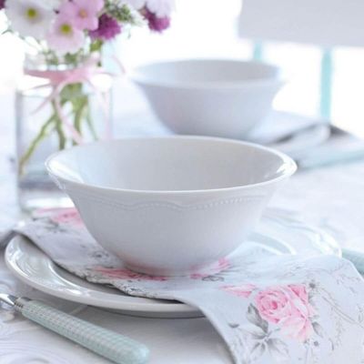 Kit Café da Manhã Prato de Sobremesa e Bowl 510ml Porcelana Branco Germer Cottage