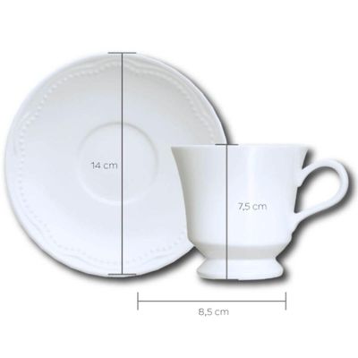 Kit Café da Manhã 4 Peças Xícara com Pires Bowl 510ml Prato de Sobremesa Germer Porcelana Cottage