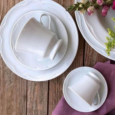 Kit Café da Manhã 4 Peças Xícara com Pires Bowl 510ml Prato de Sobremesa Germer Porcelana Cottage