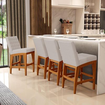 Banqueta Baixa Para Cozinha Bancada Bar Sala De Jantar Fixa Mila L02 Linho Bege - Lyam Decor