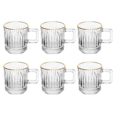 Jogo 6 Xícaras Cafezinho 90ml Vidro com Fio de Ouro Lyor Deli Diamond Cantinho do Café Recepção