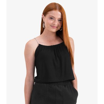 Blusa de Alça Juvenil em Viscose Maquinetada Minty Preto 16 / Preto