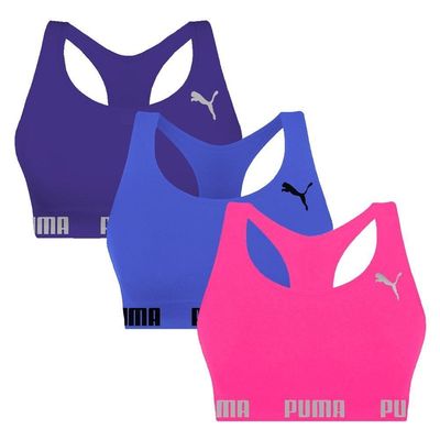 Kit 3 Tops Puma Nadador Sem Costura Feminino M / Azul e Roxo