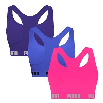Kit 3 Tops Puma Nadador Sem Costura Feminino M / Azul e Roxo