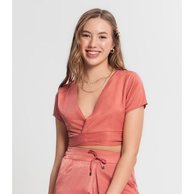 Blusa Cropped Juvenil Em Viscopoly Minty Laranja 18 / Laranja