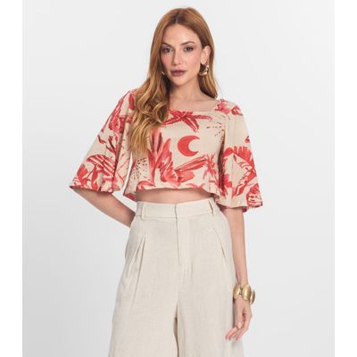 Blusa Cropped Manga Ampla em Meia Malha Endless Laranja P / Laranja