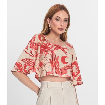 Blusa Cropped Manga Ampla em Meia Malha Endless Laranja G / Laranja