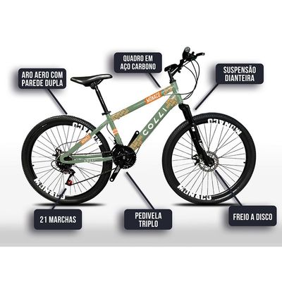 Bicicleta Colli Mônaco Aro 26 Freio a disco Quadro 13,5 - Verde Militar Verde Militar