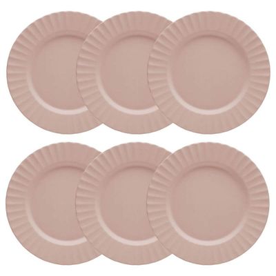 Jogo 6 Pratos Rasos 27cm Bege Melamina Resistente Lyor Gerbera Mesa Posta Restaurante Buffet