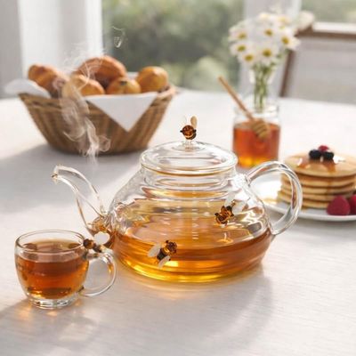 Chaleira com Filtro Infusor e 6 Xícaras de Chá 180ml Vidro Borossilicato Lovely Bee Lyor Mesa Posta