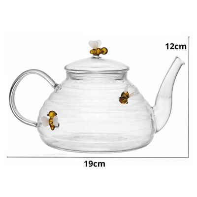 Chaleira de Vidro Borossilicato 650ml com Filtro Infusor Chá Lovely Bee Lyor Decorada Abelha