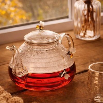 Chaleira de Vidro Borossilicato 650ml com Filtro Infusor Chá Lovely Bee Lyor Decorada Abelha