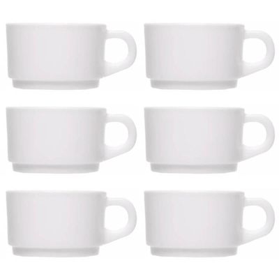 Jogo 6 Xícaras de Chá Café Essenza 200ml Vidro Opalino Branco Hotel Restaurante Cafeteria