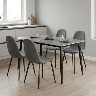 Kit Mesa de Jantar Com Tampo Granito com 4 Cadeiras 120cm Caemmun Cinza