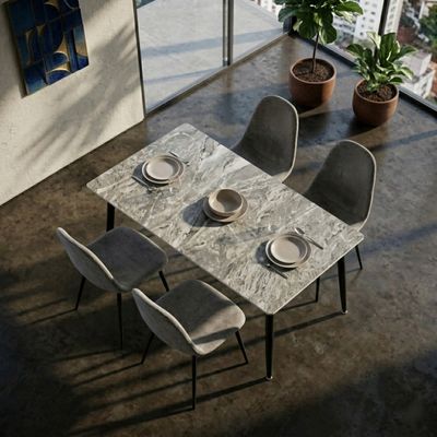 Kit Mesa de Jantar Com Tampo Granito com 4 Cadeiras 120cm Caemmun Cinza