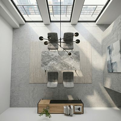 Kit Mesa de Jantar Tampo Granito com 4 Cadeiras 120cm Caemmun Cinza